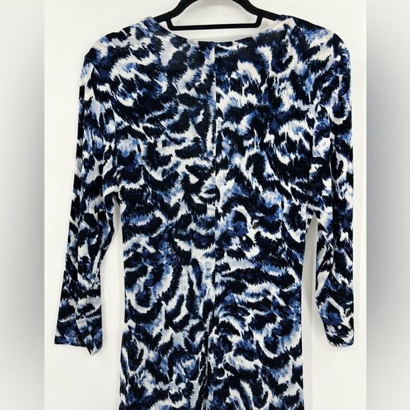 Chico’s Travelers Printed Faux Wrap Midi Dress 3/4 Sleeve V Neck Blue Medium - Picture 6 of 12